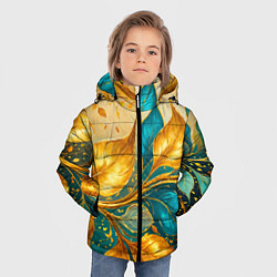 Куртка зимняя для мальчика Листья абстрактные золото и бирюза, цвет: 3D-светло-серый — фото 2