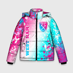 Куртка зимняя для мальчика West Ham neon gradient style вертикально, цвет: 3D-черный