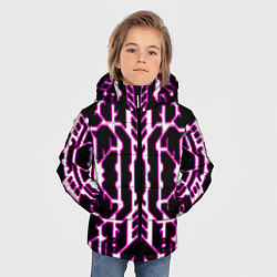 Куртка зимняя для мальчика Техно белые линии с розовой обводкой на чёрном фон, цвет: 3D-светло-серый — фото 2