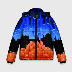 Куртка зимняя для мальчика Стягивающиеся в центре синие и оранжевые блоки, цвет: 3D-черный
