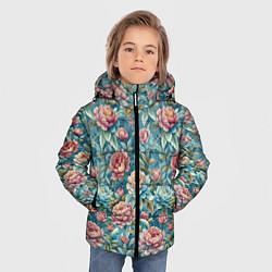 Куртка зимняя для мальчика Пионы паттерном садовые крупные цветы, цвет: 3D-черный — фото 2