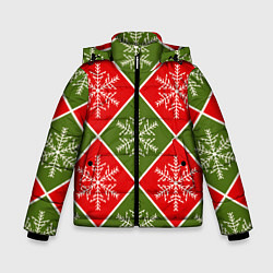 Зимняя куртка для мальчика Рождественский паттерн со снежинками в ромбах