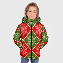 Куртка зимняя для мальчика Рождественский паттерн со снежинками в ромбах, цвет: 3D-красный — фото 2