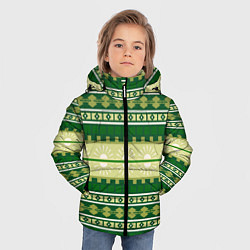 Куртка зимняя для мальчика Зеленый этнический паттерн, цвет: 3D-черный — фото 2