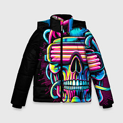 Куртка зимняя для мальчика Cyber skull - ai art neon, цвет: 3D-светло-серый