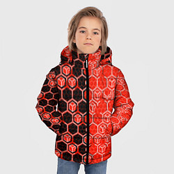 Куртка зимняя для мальчика Техно-киберпанк шестиугольники красный и чёрный, цвет: 3D-красный — фото 2