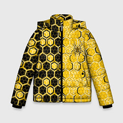 Зимняя куртка для мальчика Киберпанк соты шестиугольники жёлтый и чёрный с па