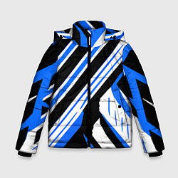 Куртка зимняя для мальчика Чёрно-синие полосы на белом фоне, цвет: 3D-светло-серый