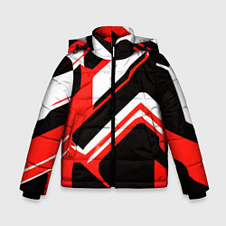 Куртка зимняя для мальчика Бело-красные линии на чёрном фоне, цвет: 3D-красный