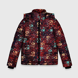 Куртка зимняя для мальчика Тёмный красный текстурированный кубики, цвет: 3D-черный