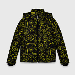 Куртка зимняя для мальчика Речевые пузыри с надписями, цвет: 3D-черный