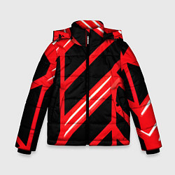 Куртка зимняя для мальчика Чёрно-белые полосы на красном фоне, цвет: 3D-черный