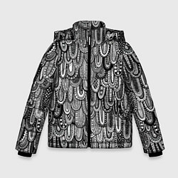 Куртка зимняя для мальчика Абстрактные перья черно - белые, цвет: 3D-черный