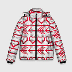 Куртка зимняя для мальчика Сердца и стрелы в вязанном стиле, цвет: 3D-светло-серый