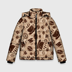 Куртка зимняя для мальчика Кофейный узор, цвет: 3D-черный