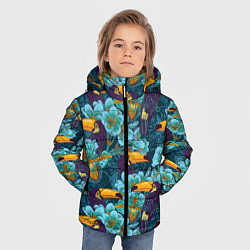 Куртка зимняя для мальчика Узор цветы с туканом, цвет: 3D-черный — фото 2