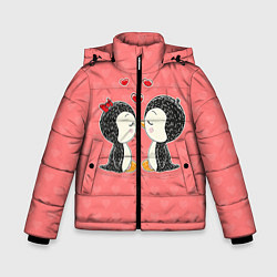 Куртка зимняя для мальчика Влюбленные пингвины, цвет: 3D-светло-серый