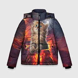 Куртка зимняя для мальчика Кот на вулкане, цвет: 3D-черный