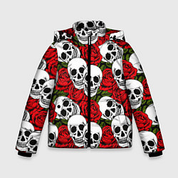 Куртка зимняя для мальчика Черепа в розах, цвет: 3D-черный