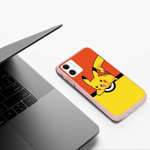 Чехол iPhone 11 матовый Pikachu / 3D-Светло-розовый – фото 3