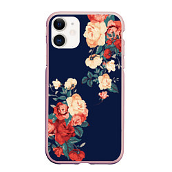 Чехол iPhone 11 матовый Fashion flowers, цвет: 3D-светло-розовый