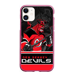 Чехол iPhone 11 матовый New Jersey Devils, цвет: 3D-малиновый
