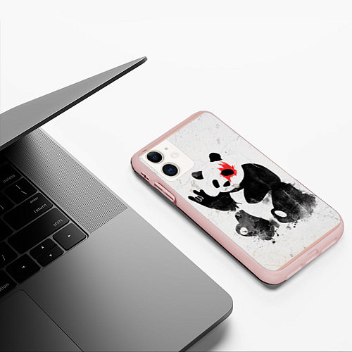 Чехол iPhone 11 матовый Рок-панда / 3D-Светло-розовый – фото 3