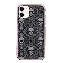 Чехол iPhone 11 матовый Ажурные черепа, цвет: 3D-светло-розовый