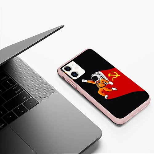 Чехол iPhone 11 матовый Советский Гагарин / 3D-Светло-розовый – фото 3