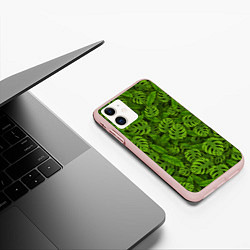 Чехол iPhone 11 матовый Тропические листья, цвет: 3D-светло-розовый — фото 2