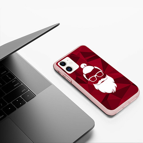Чехол iPhone 11 матовый Санта хипстер / 3D-Светло-розовый – фото 3