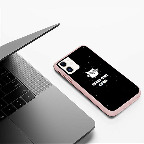 Чехол iPhone 11 матовый Космическая сова / 3D-Светло-розовый – фото 3
