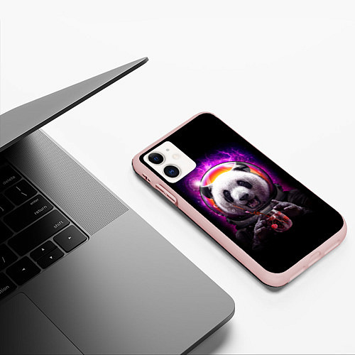 Чехол iPhone 11 матовый Panda Cosmonaut / 3D-Светло-розовый – фото 3