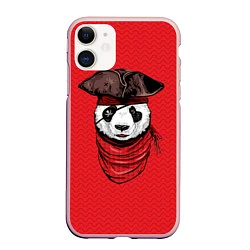 Чехол iPhone 11 матовый Панда пират, цвет: 3D-светло-розовый