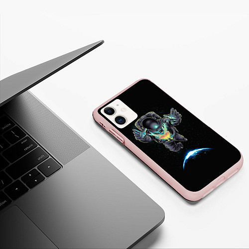 Чехол iPhone 11 матовый Космическая бабочка / 3D-Светло-розовый – фото 3