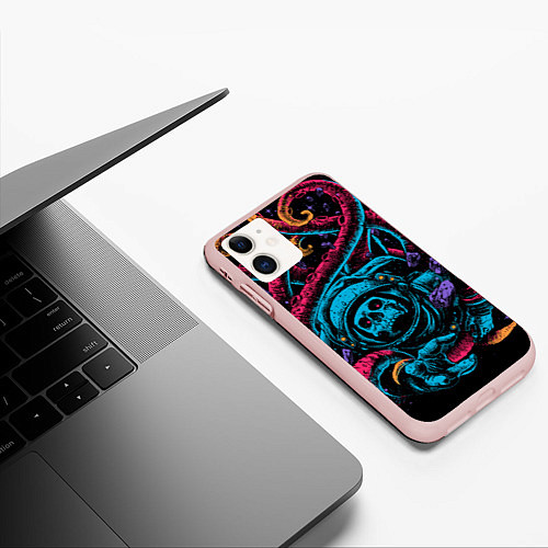 Чехол iPhone 11 матовый Космический осьминог / 3D-Светло-розовый – фото 3