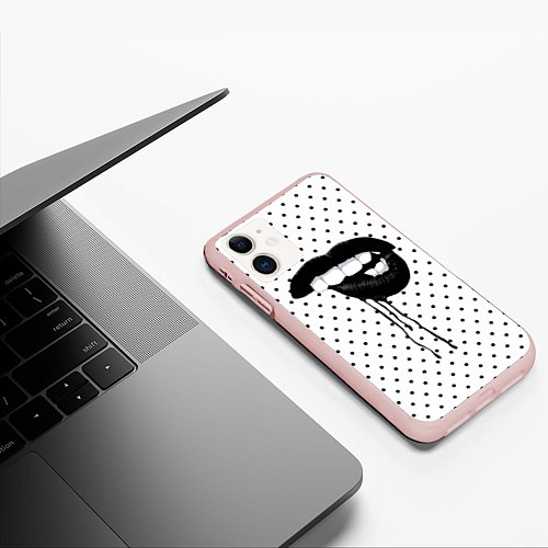 Чехол iPhone 11 матовый Black Lips / 3D-Светло-розовый – фото 3