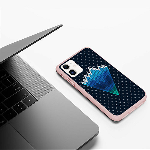 Чехол iPhone 11 матовый Геометрические горы / 3D-Светло-розовый – фото 3