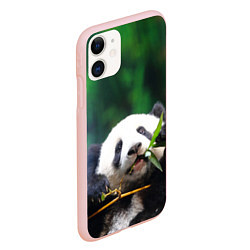 Чехол iPhone 11 матовый Панда на ветке, цвет: 3D-светло-розовый — фото 2