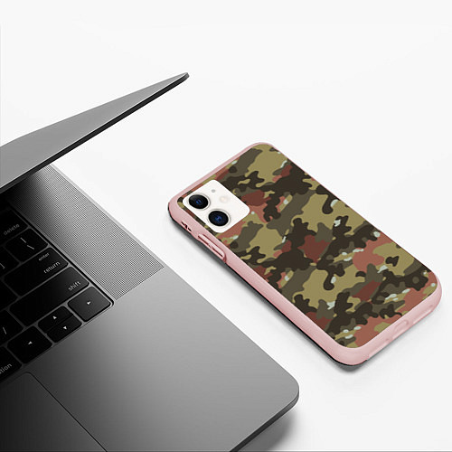 Чехол iPhone 11 матовый Камуфляж: коричневый/хаки / 3D-Светло-розовый – фото 3