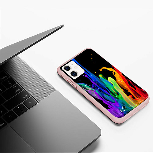 Чехол iPhone 11 матовый Всплеск красок / 3D-Светло-розовый – фото 3