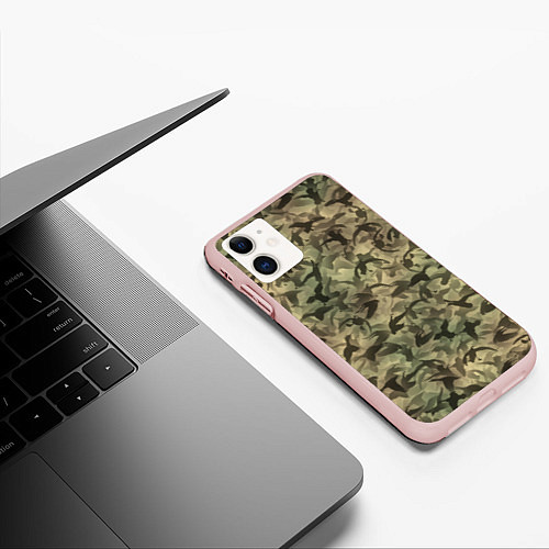 Чехол iPhone 11 матовый Камуфляж с утками / 3D-Светло-розовый – фото 3