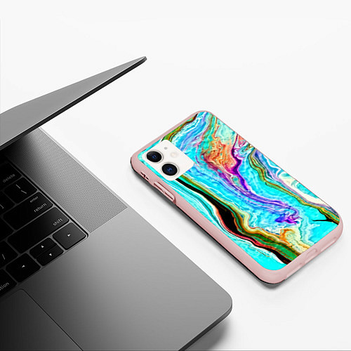 Чехол iPhone 11 матовый Цветные разводы / 3D-Светло-розовый – фото 3