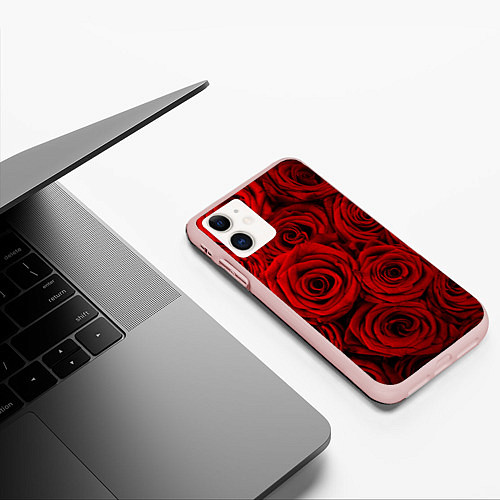 Чехол iPhone 11 матовый Красные розы / 3D-Светло-розовый – фото 3