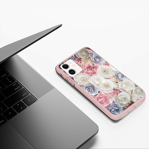 Чехол iPhone 11 матовый Букет из роз / 3D-Светло-розовый – фото 3