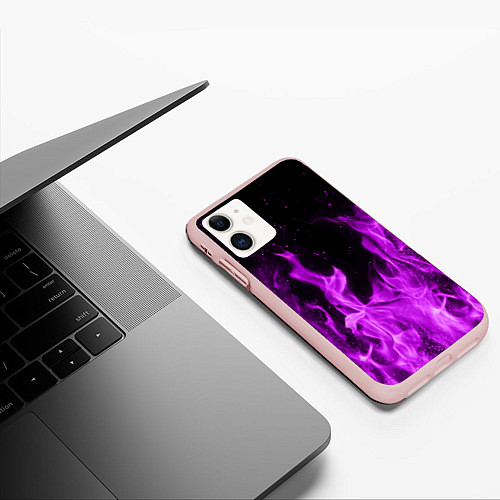 Чехол iPhone 11 матовый Фиолетовый огонь / 3D-Светло-розовый – фото 3