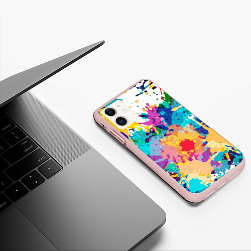 Чехол iPhone 11 матовый Пятна краски / 3D-Светло-розовый – фото 3