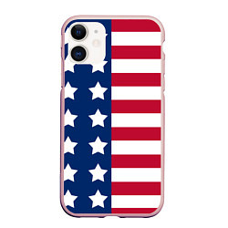 Чехол iPhone 11 матовый USA Flag, цвет: 3D-светло-розовый