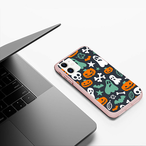 Чехол iPhone 11 матовый Halloween Monsters / 3D-Светло-розовый – фото 3