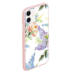 Чехол iPhone 11 матовый Сирень и Пионы, цвет: 3D-светло-розовый — фото 2